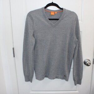 Hugo Boss Gray Long Sleeve Sweater V Neck Size Large Virgin Wool Blend